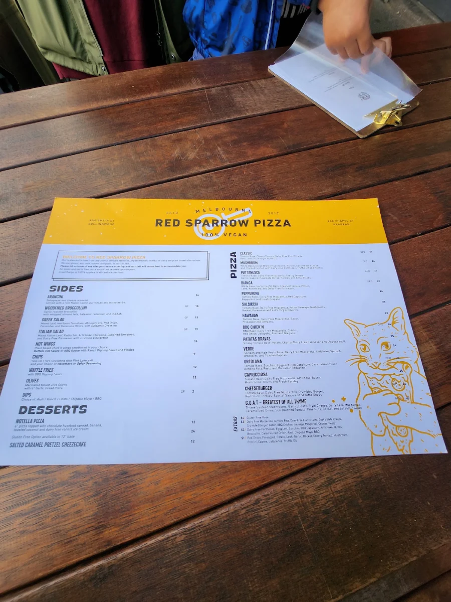 Menu, Red Sparrow Pizza & Rooftop Bar