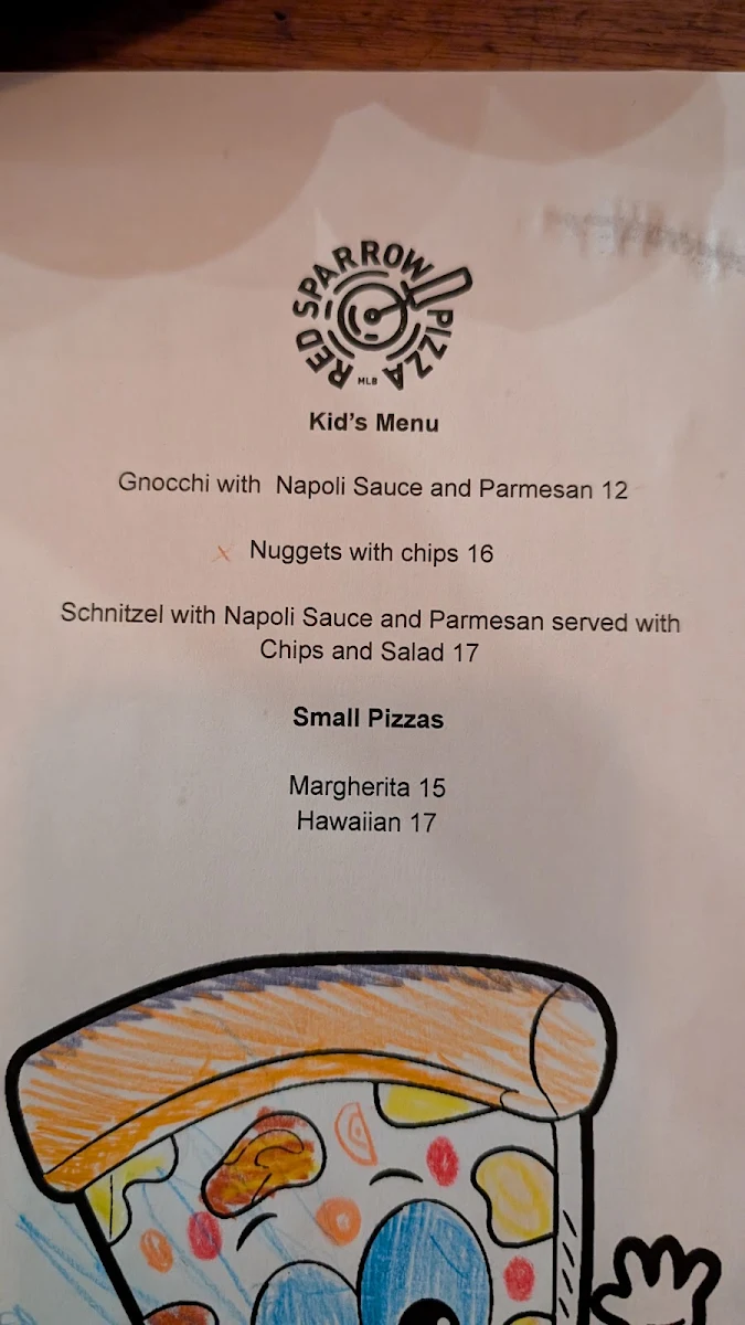 Menu, Red Sparrow Pizza & Rooftop Bar