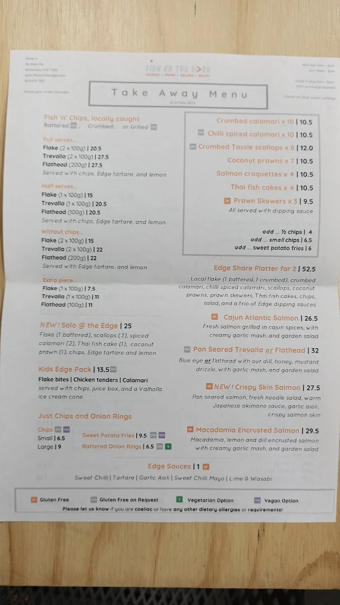 Menu, Fish on the Edge