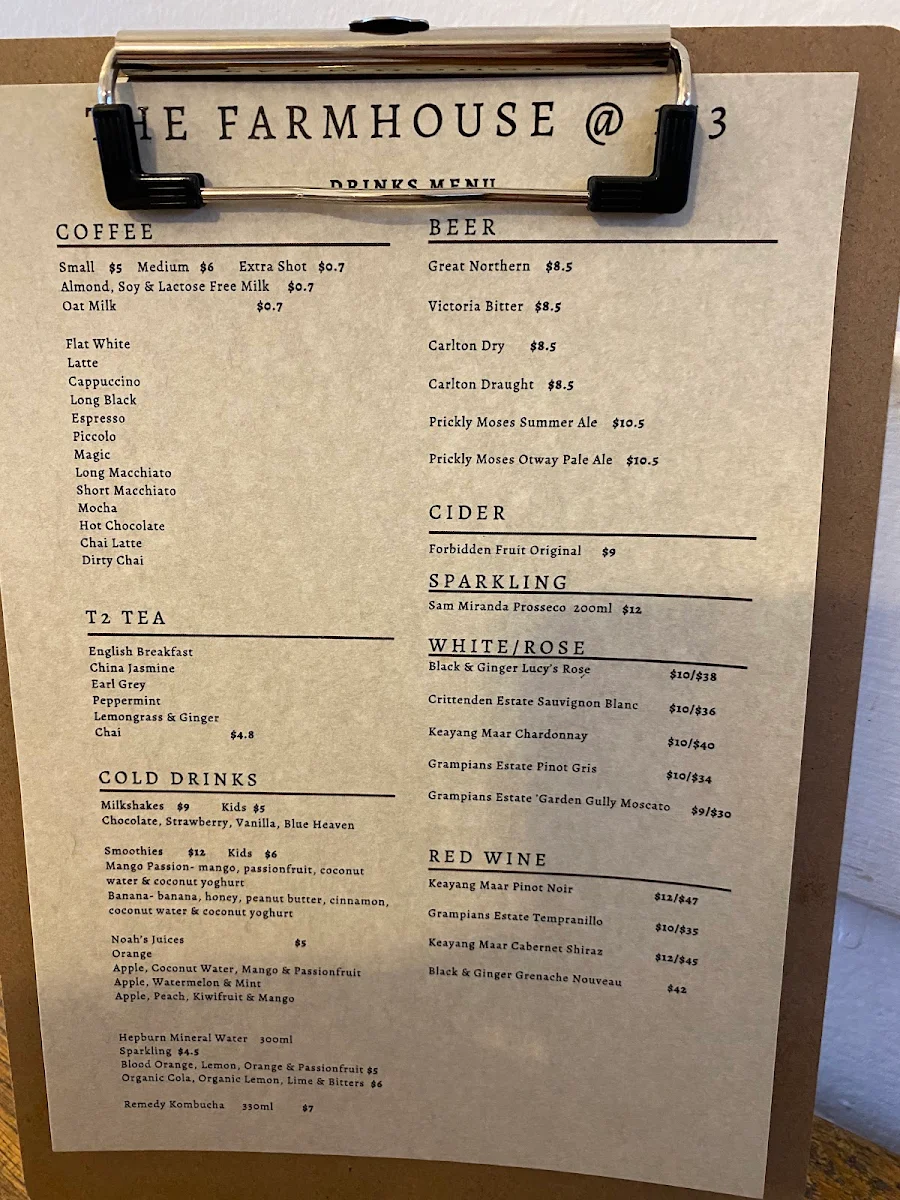 Menu, The Farmhouse @ 153