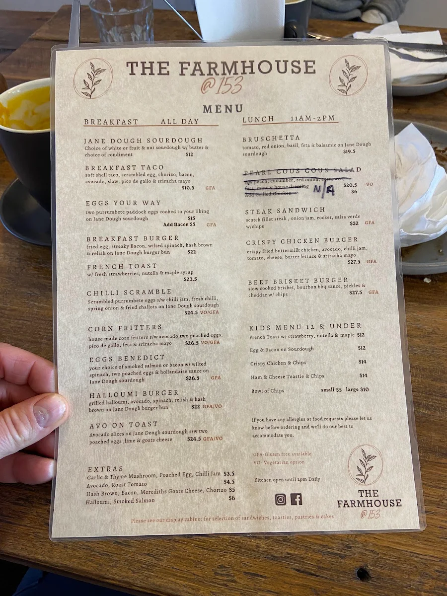 Menu, The Farmhouse @ 153