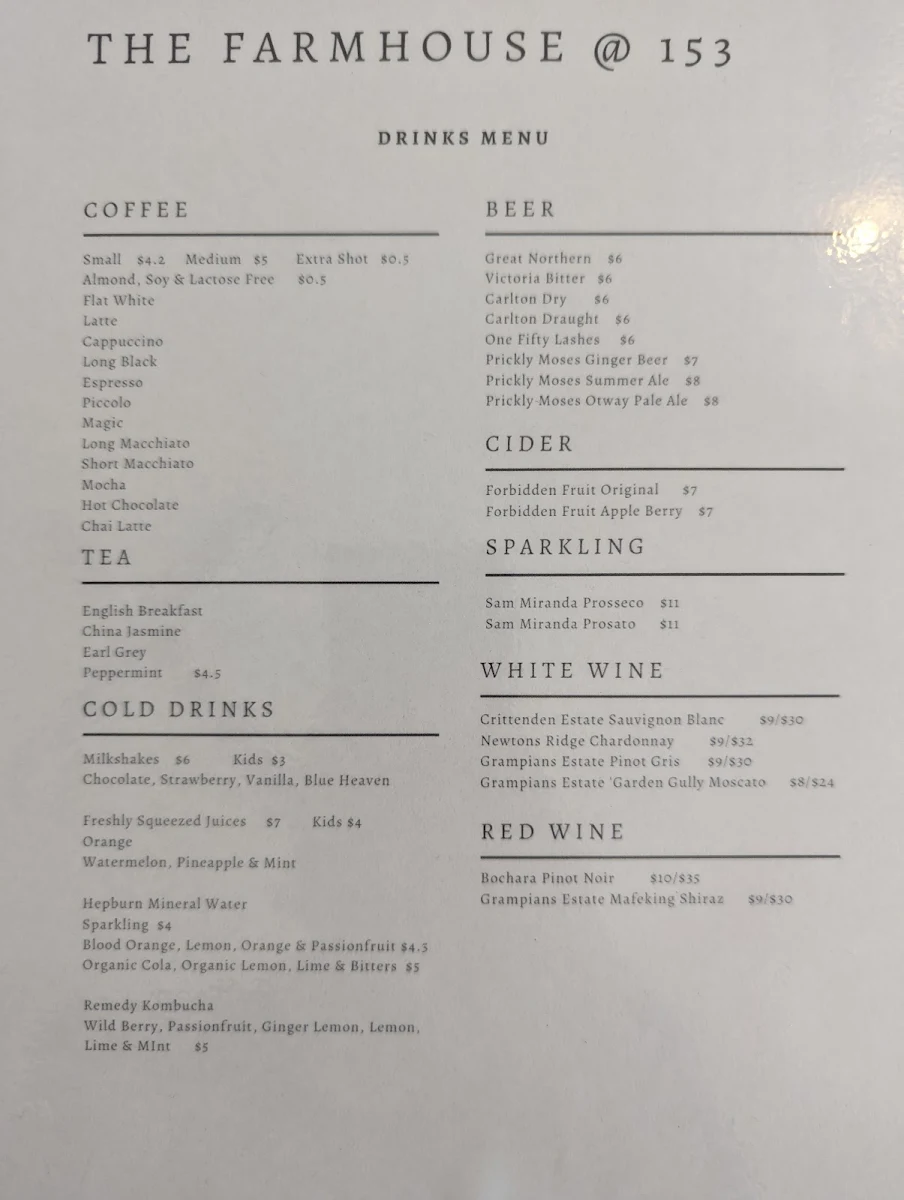 Menu, The Farmhouse @ 153
