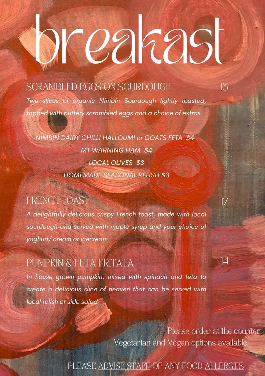 Menu, KIN cafe