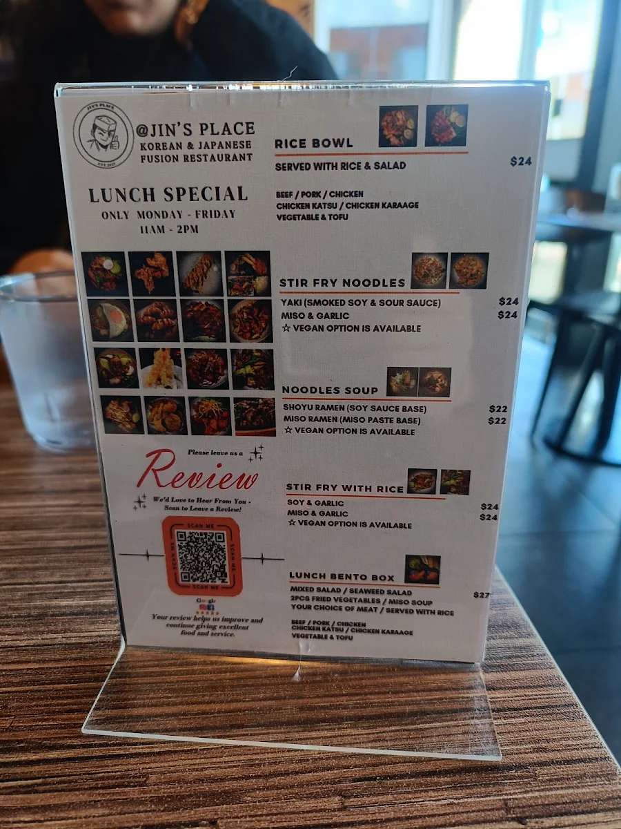 Menu, @ JIN'S PLACE