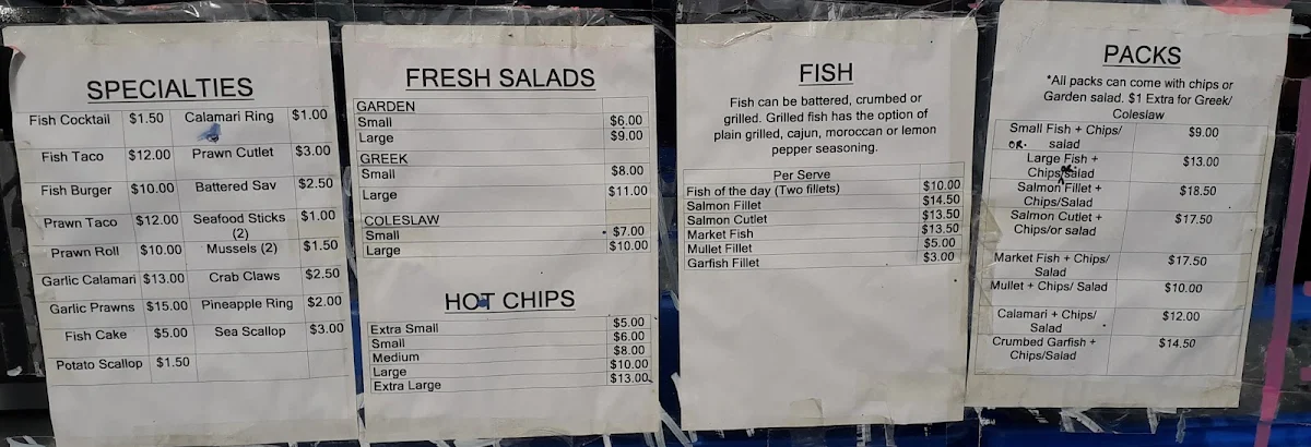 Menu, Darrons Seafood