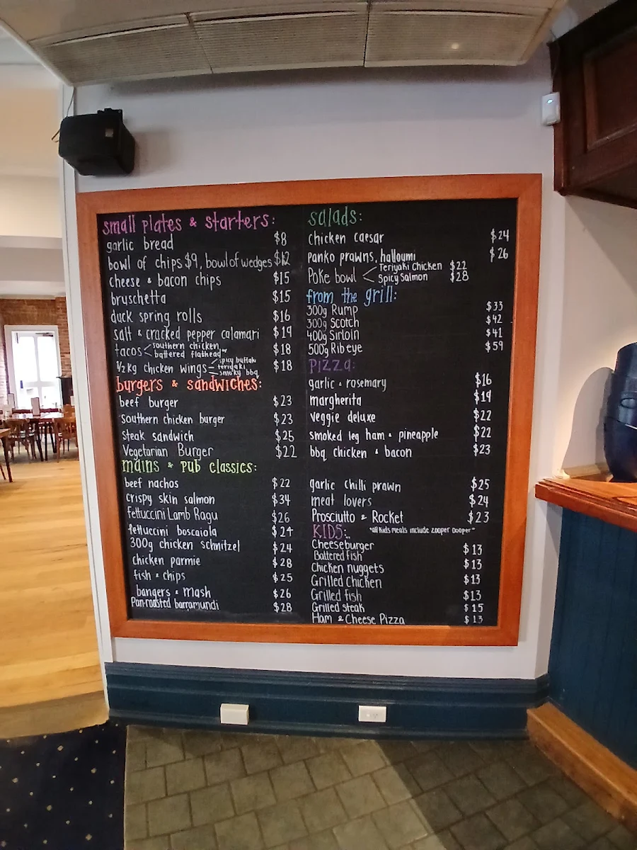 Menu, Moss Vale Hotel