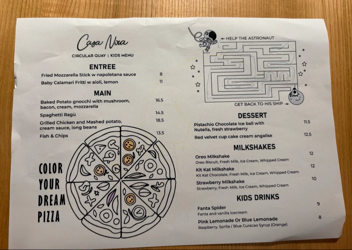 Menu, Casa Nova Italian Restaurant & Bar Circular Quay