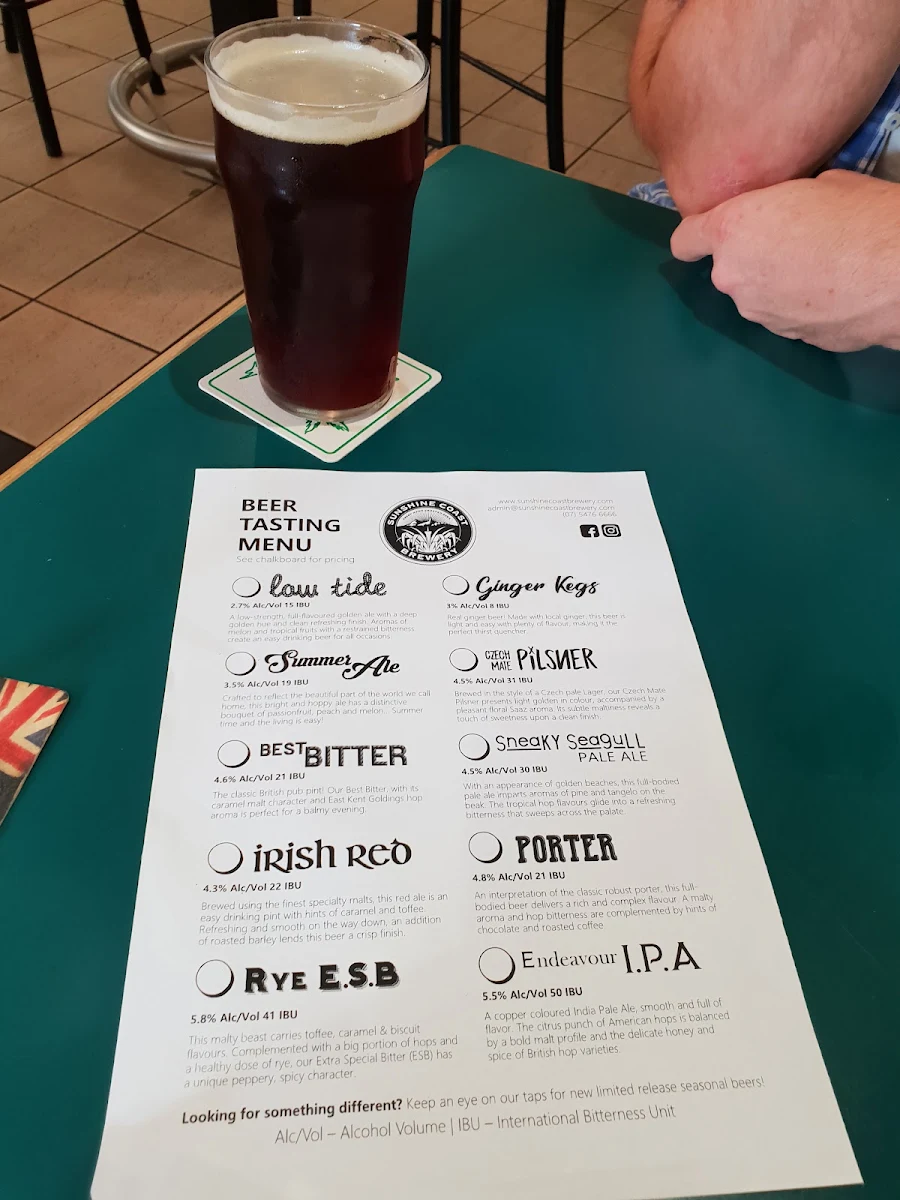 Menu, Sunshine Coast Brewery