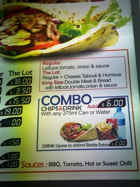 Menu, Moey’s Kebab & Pide