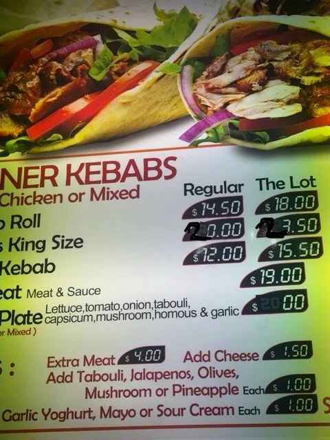 Menu, Moey’s Kebab & Pide