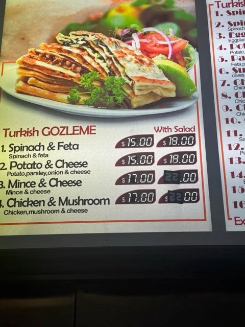 Menu, Moey’s Kebab & Pide
