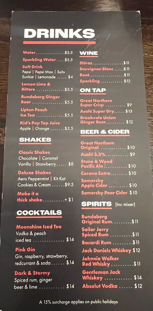 Menu, Burger Urge (Wilsonton)