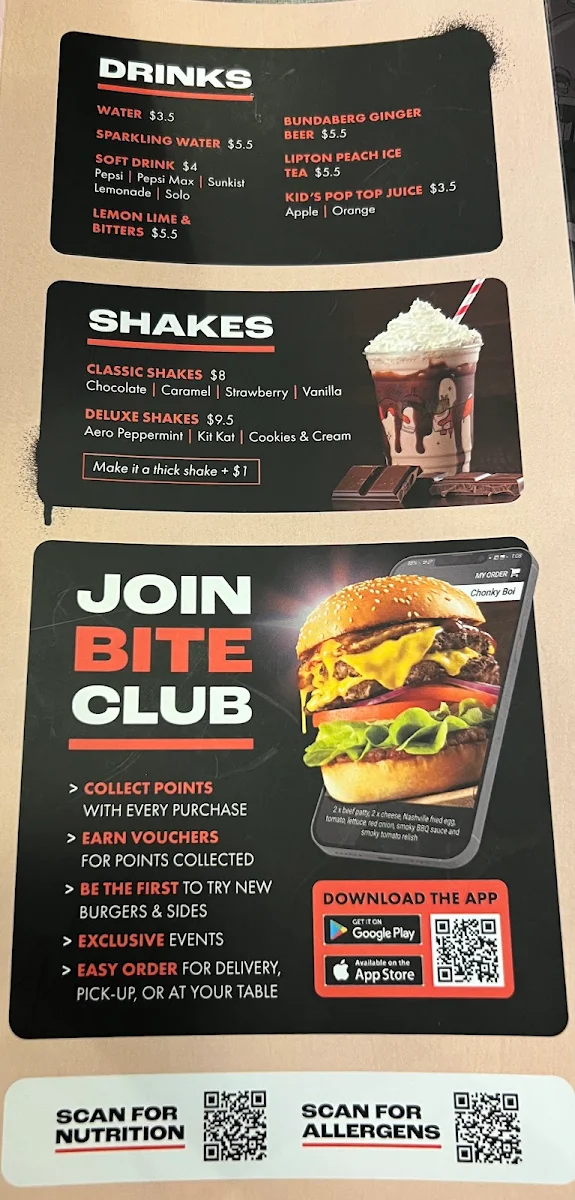 Menu, Burger Urge (Wilsonton)