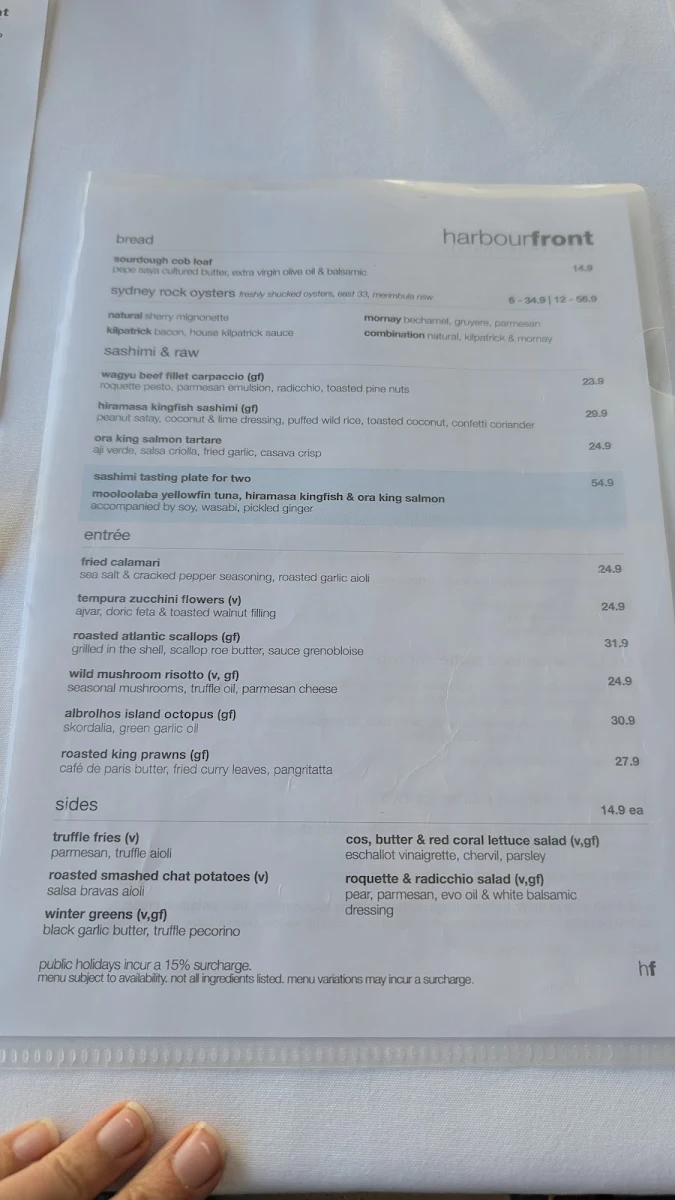 Menu, Harbourfront Seafood Restaurant