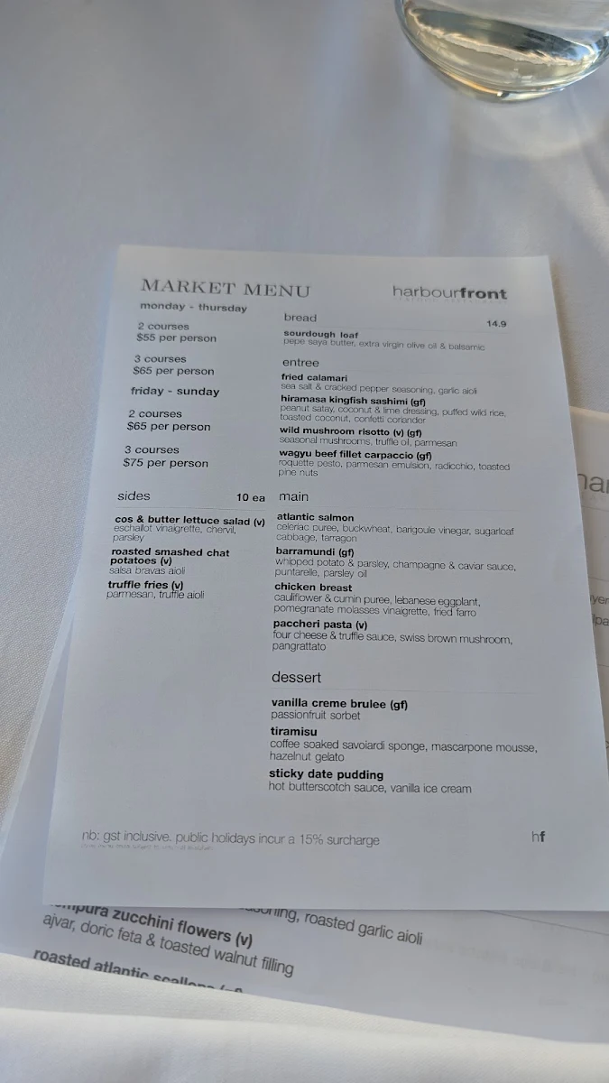 Menu, Harbourfront Seafood Restaurant
