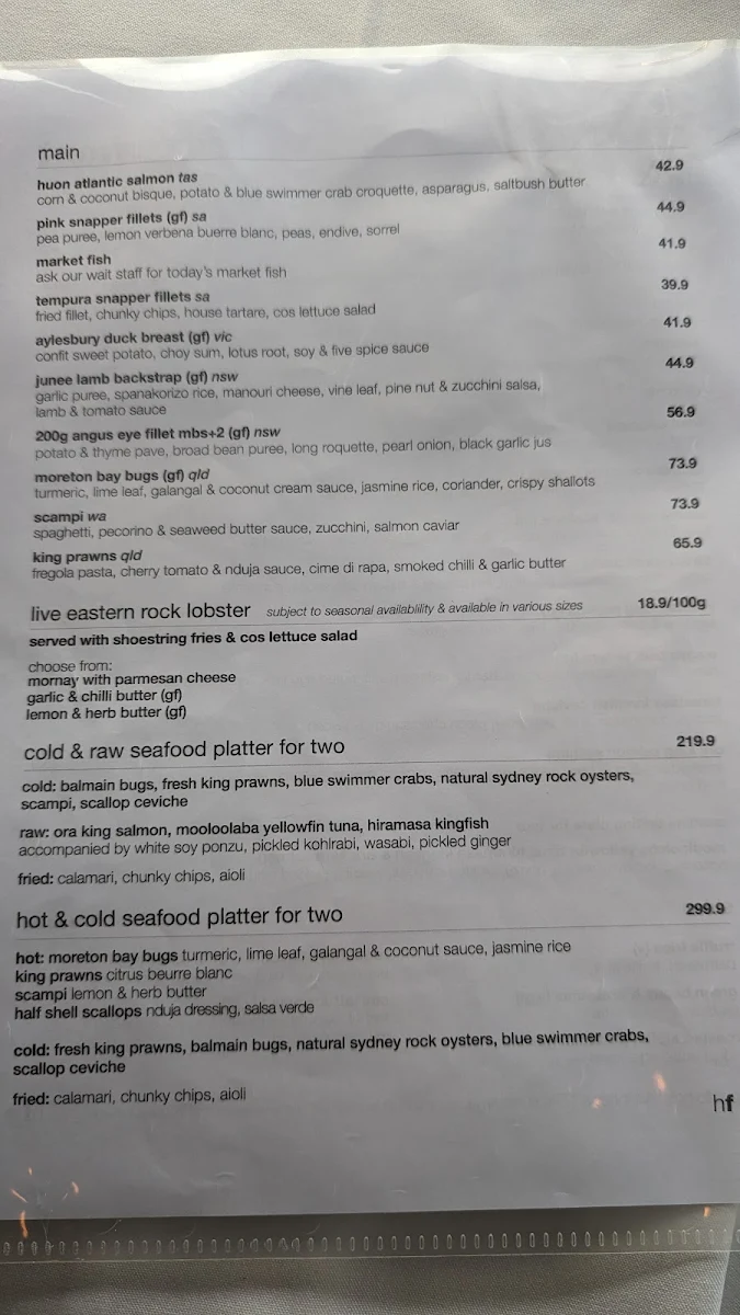 Menu, Harbourfront Seafood Restaurant