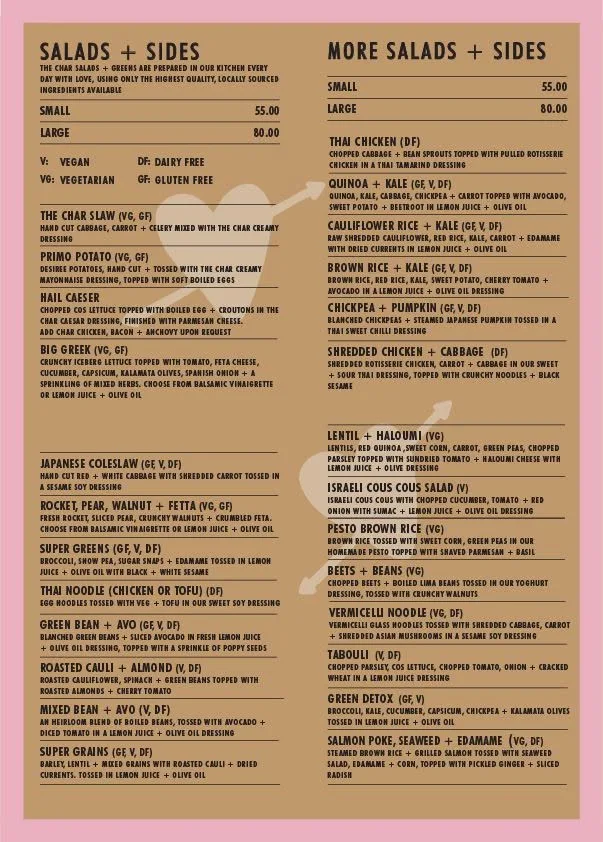 Menu, The Char Rotisserie