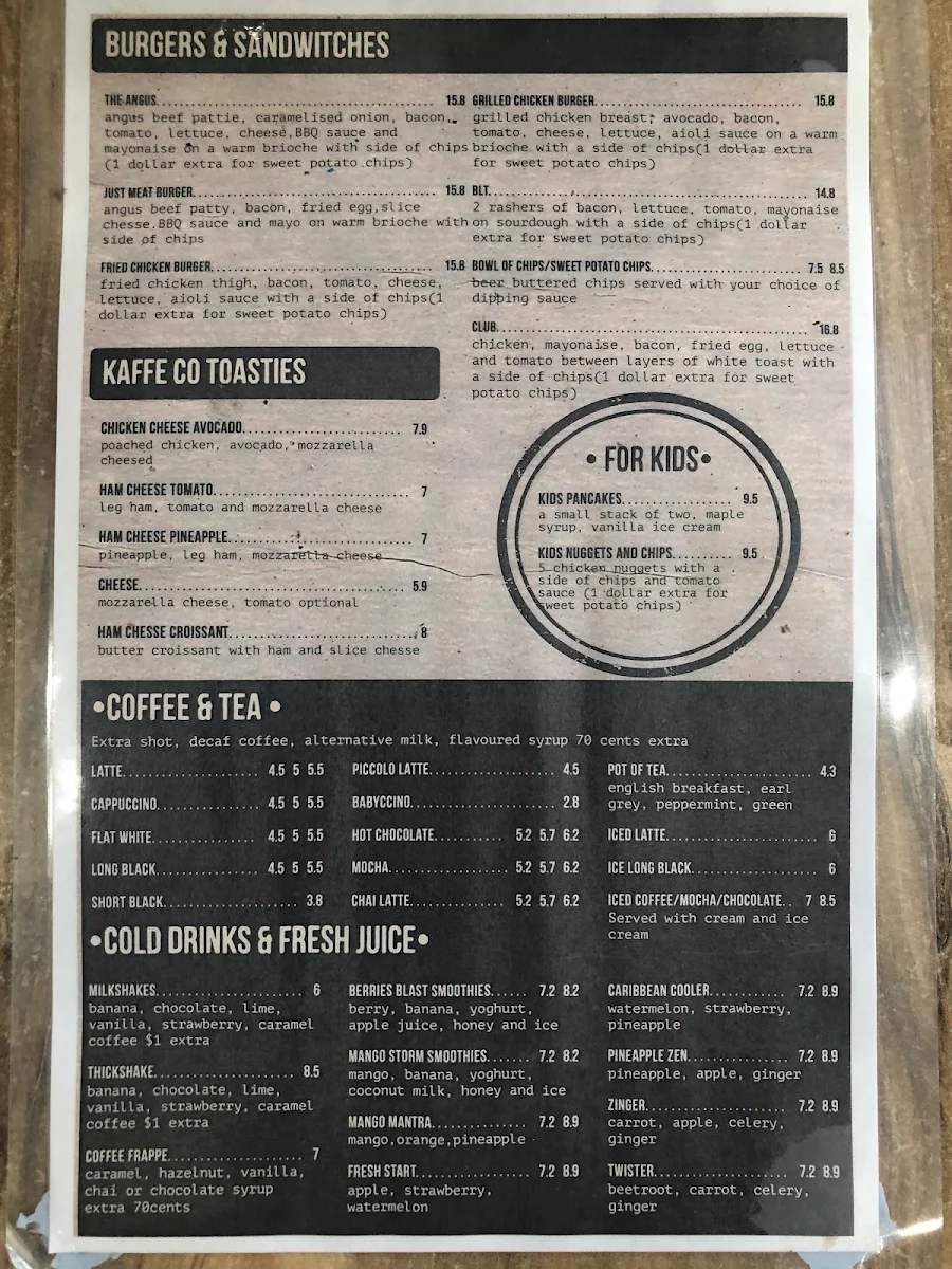 Menu, Kaffe Co
