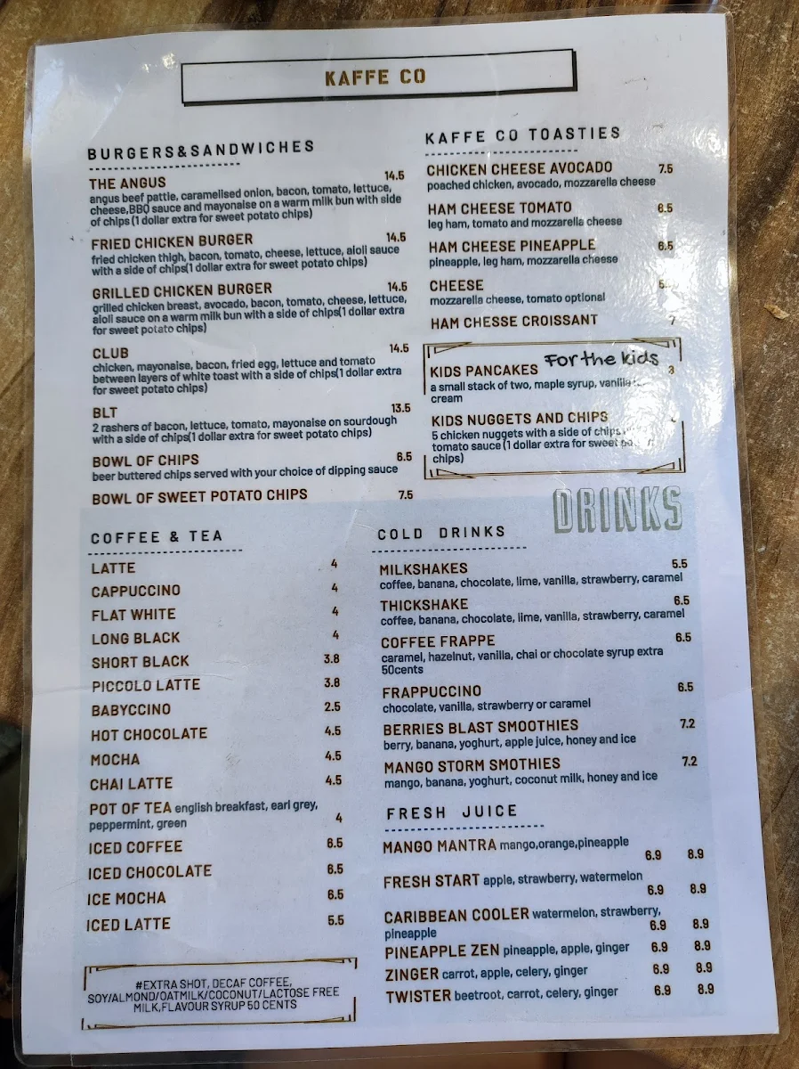 Menu, Kaffe Co