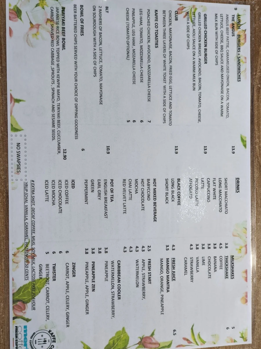 Menu, Kaffe Co