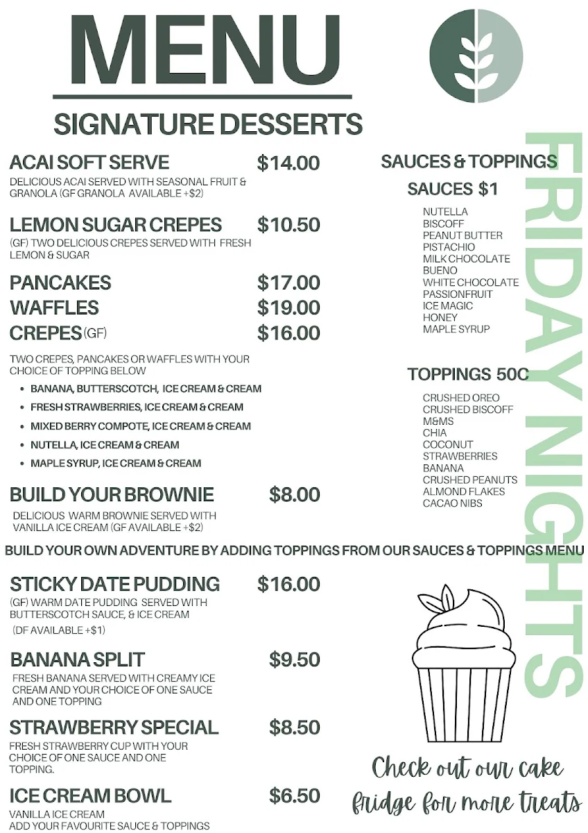 Menu, Eden Blue Mountains Cafe