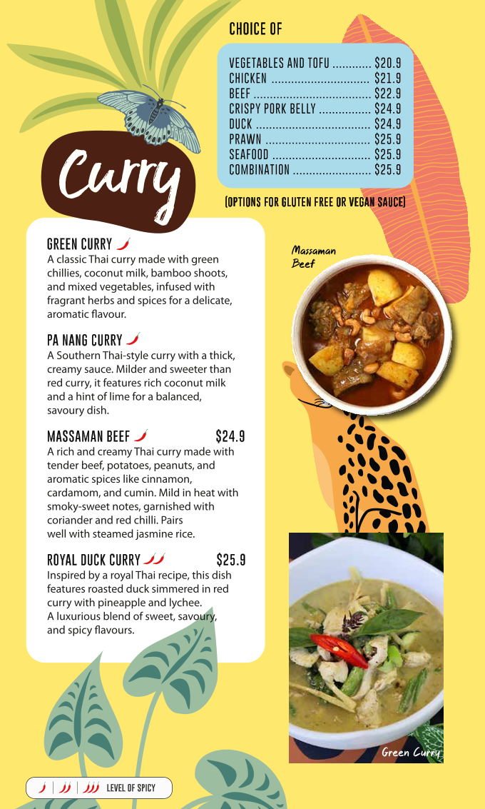 Menu, Don't Tell Tiger Cafe and Thai Restaurant