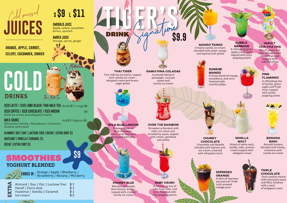 Menu, Don't Tell Tiger Cafe and Thai Restaurant