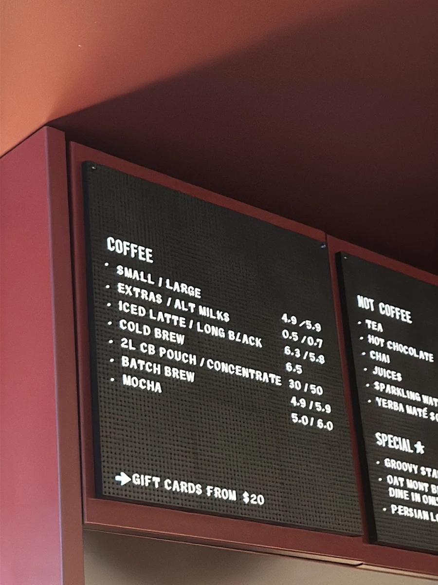 Menu, Howard's Groove Coffee
