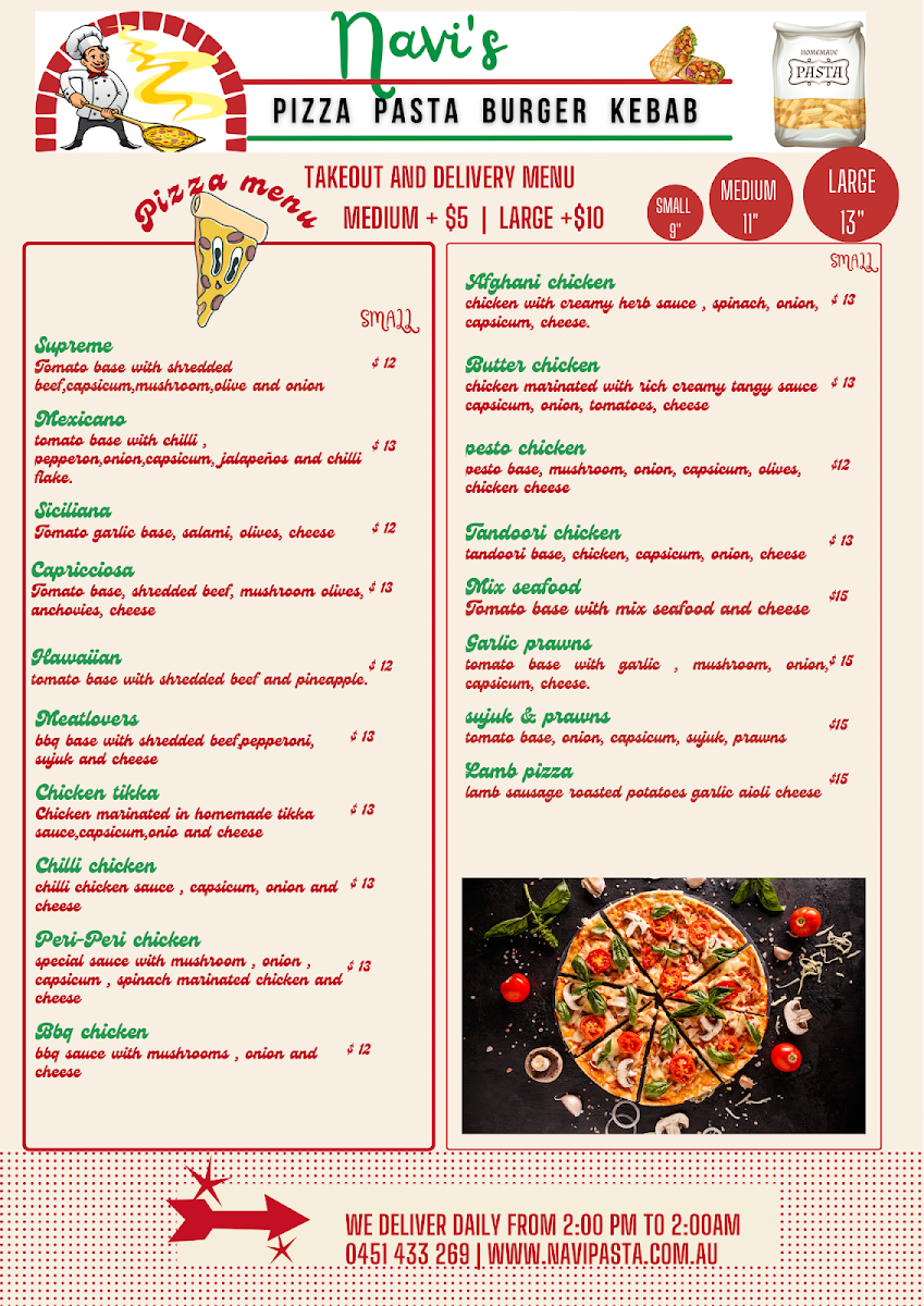 Menu, Navi’s pizza pasta parramatta