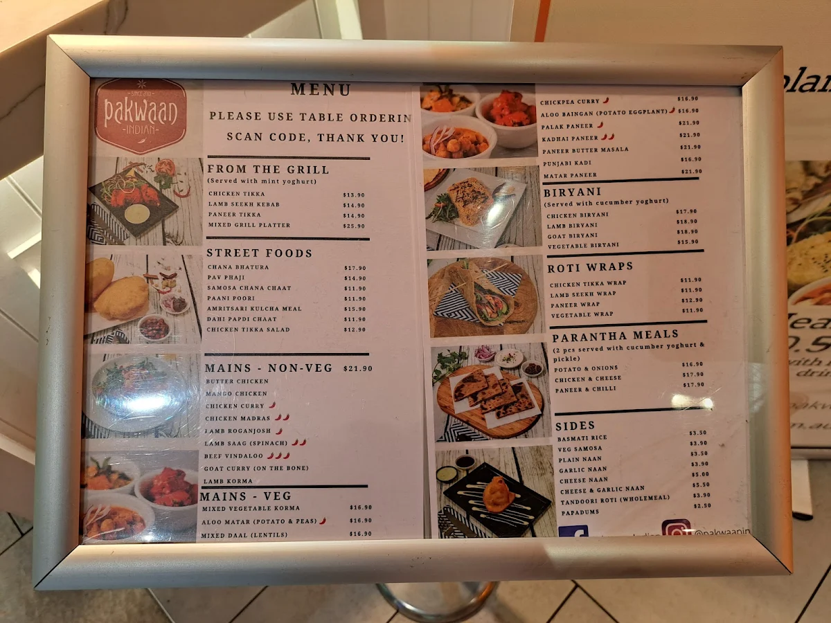 Menu, Pakwaan Indian Roselands