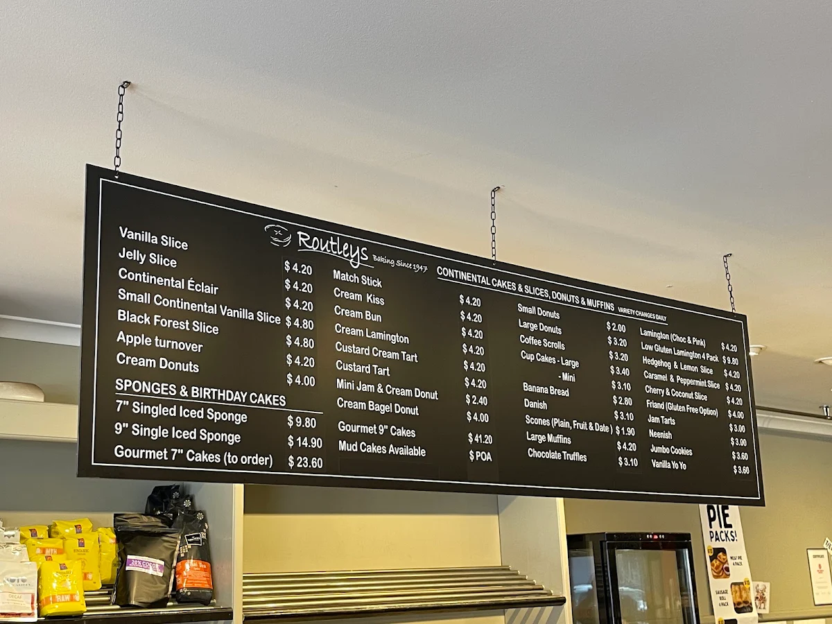 Menu, Routley’s Bakery Colac