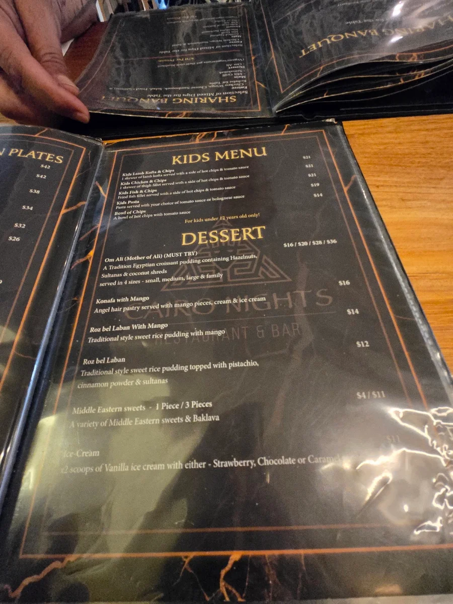 Menu, Cairo By Nights Restaurant & Bar