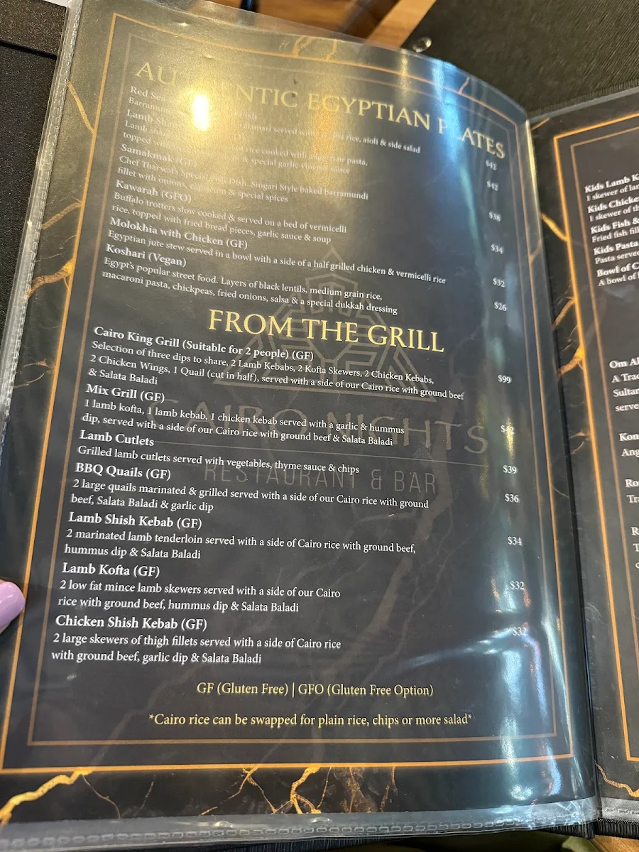 Menu, Cairo By Nights Restaurant & Bar