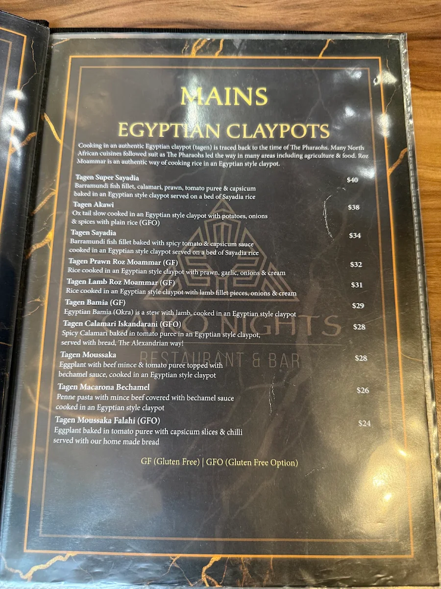 Menu, Cairo By Nights Restaurant & Bar