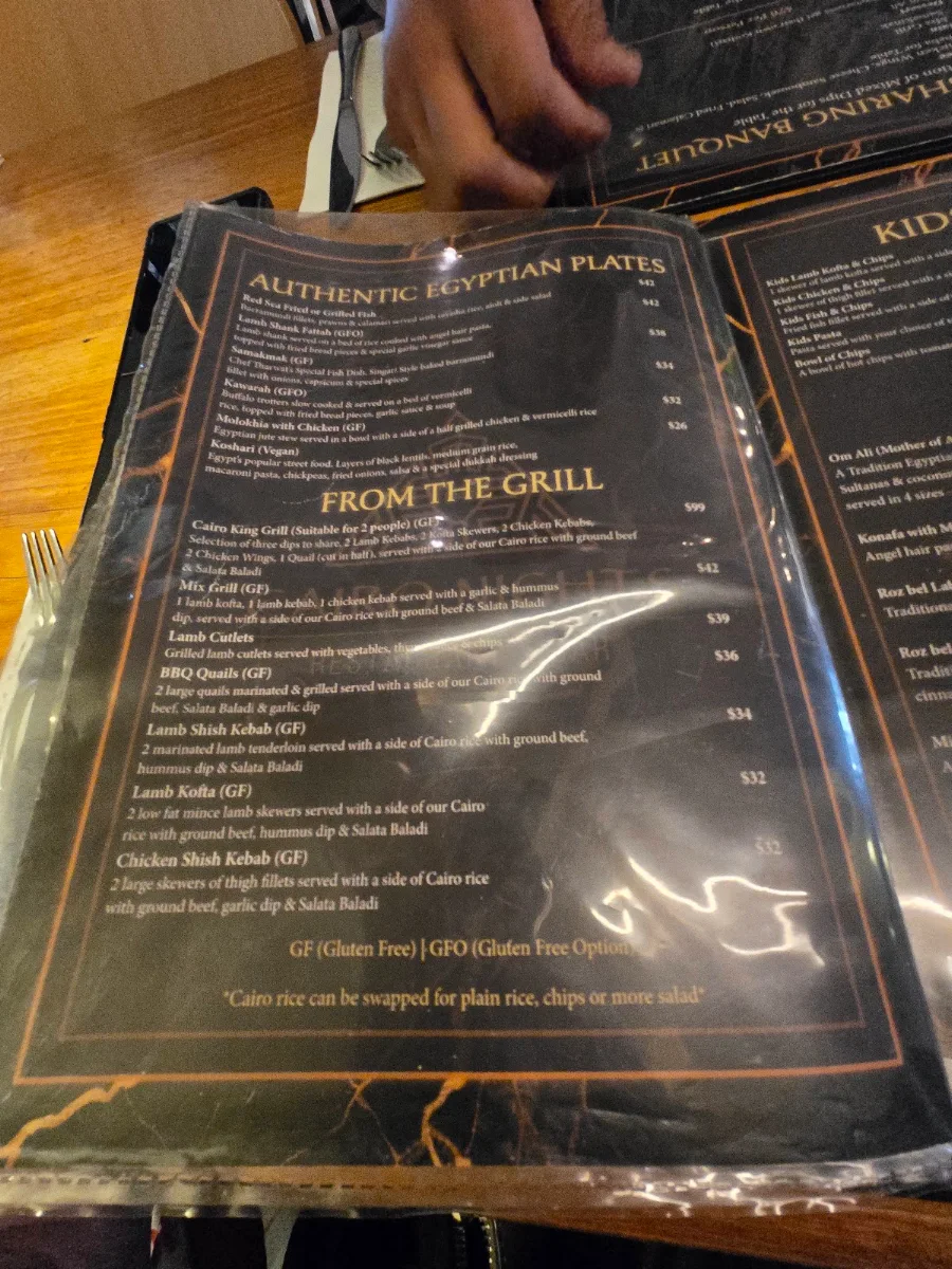 Menu, Cairo By Nights Restaurant & Bar
