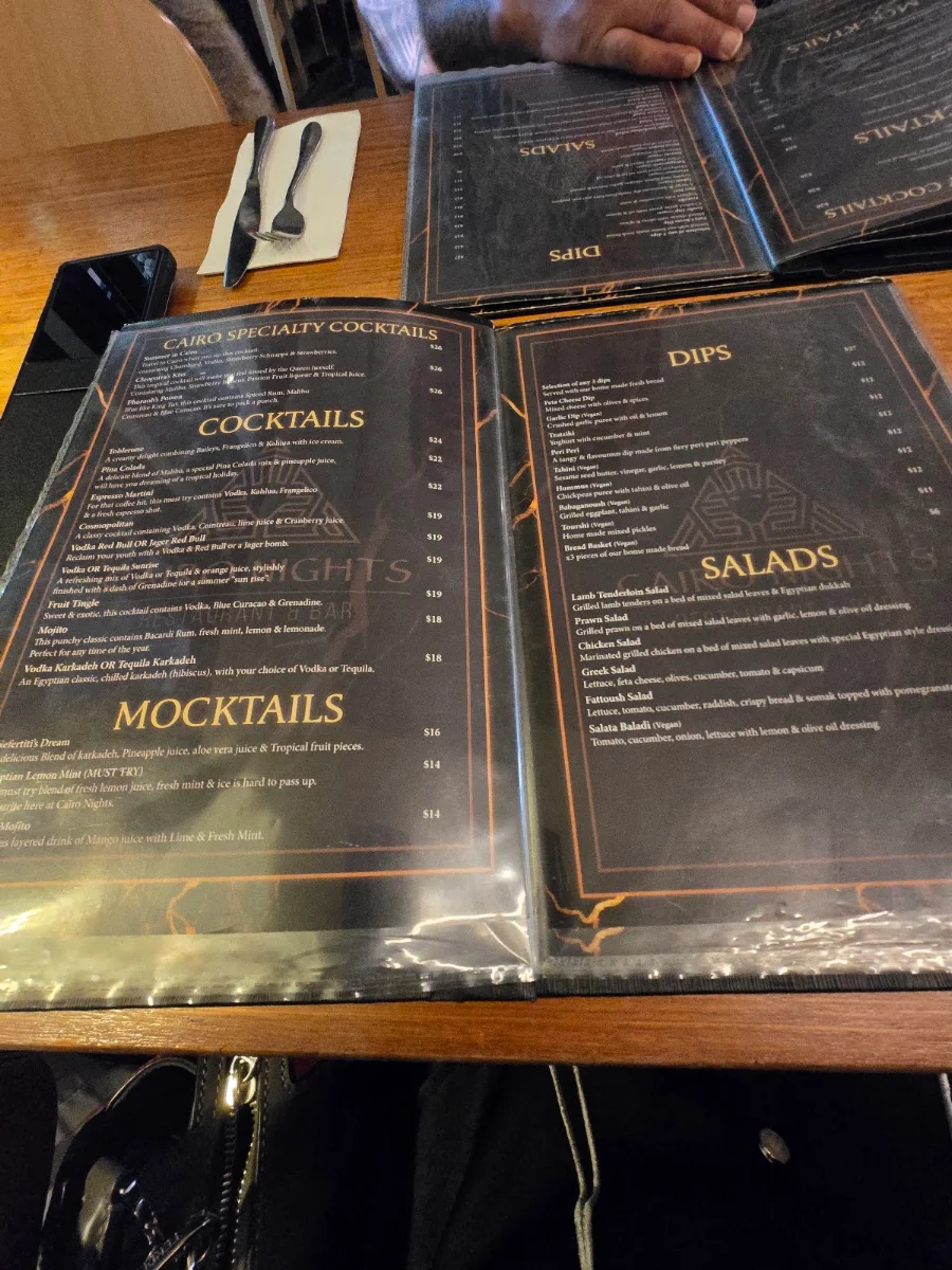 Menu, Cairo By Nights Restaurant & Bar