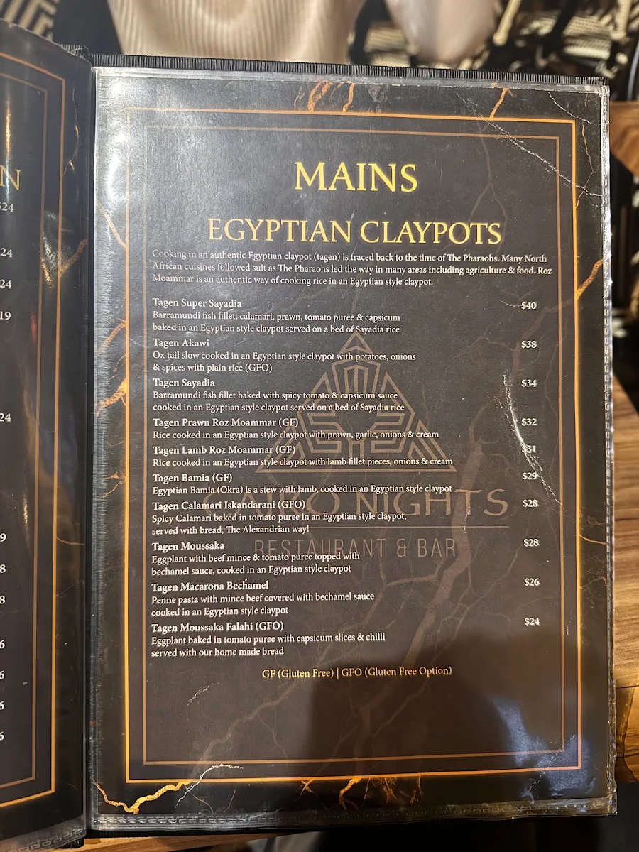 Menu, Cairo By Nights Restaurant & Bar