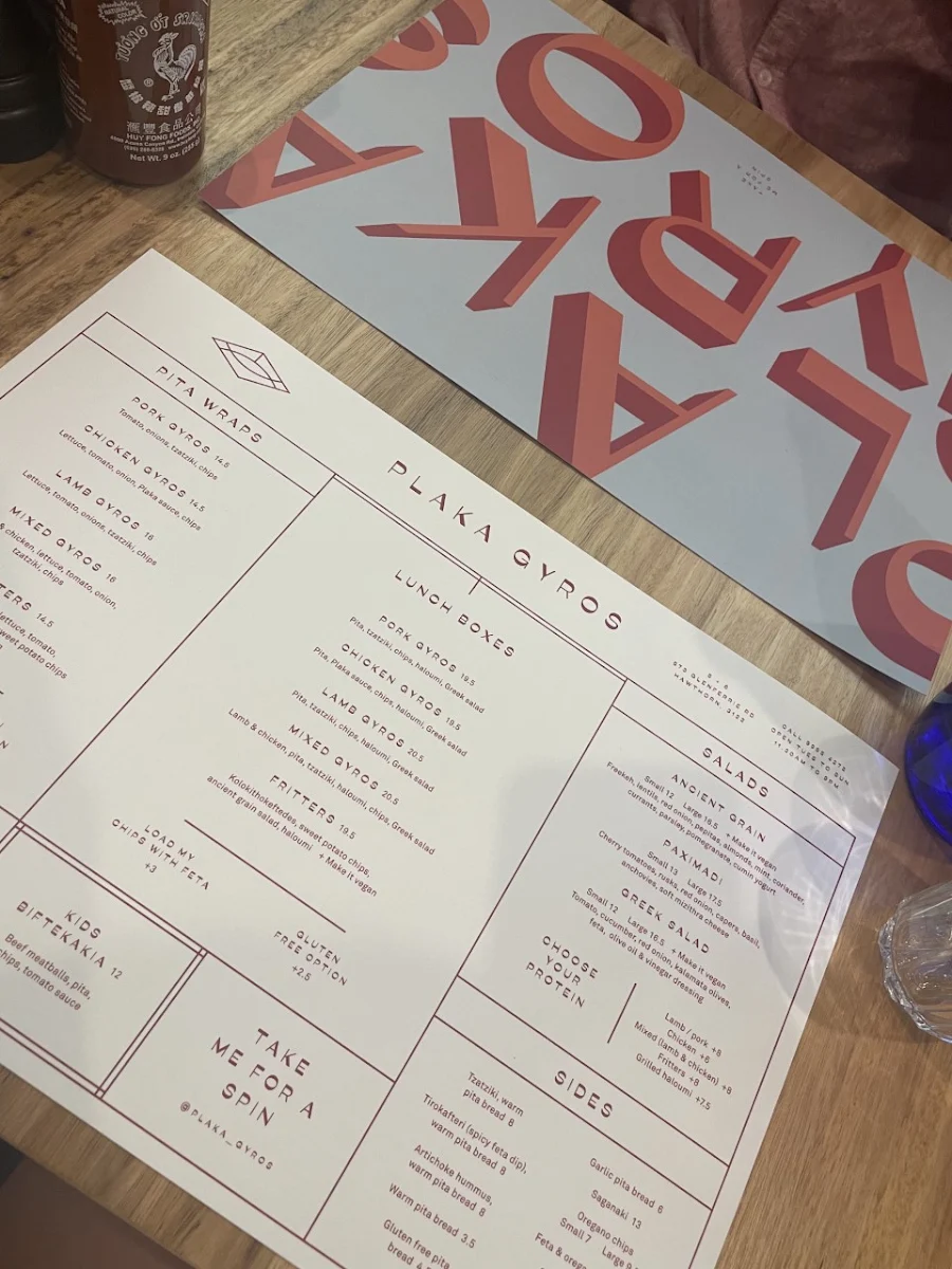 Menu, Plaka Gyros