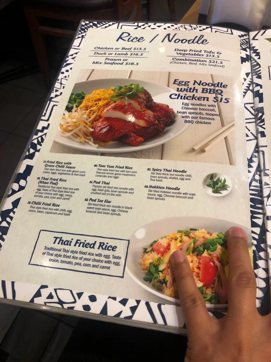 Menu, Taste of Thai Coburg