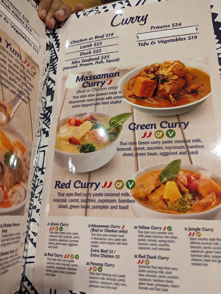 Menu, Taste of Thai Coburg