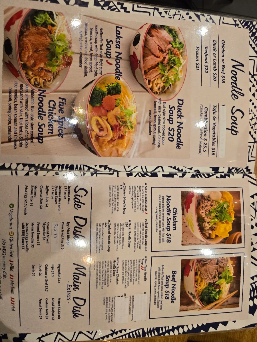 Menu, Taste of Thai Coburg