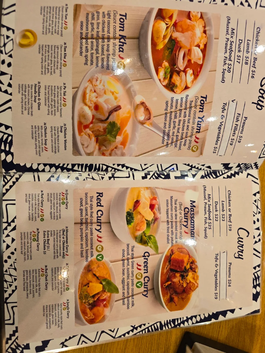Menu, Taste of Thai Coburg