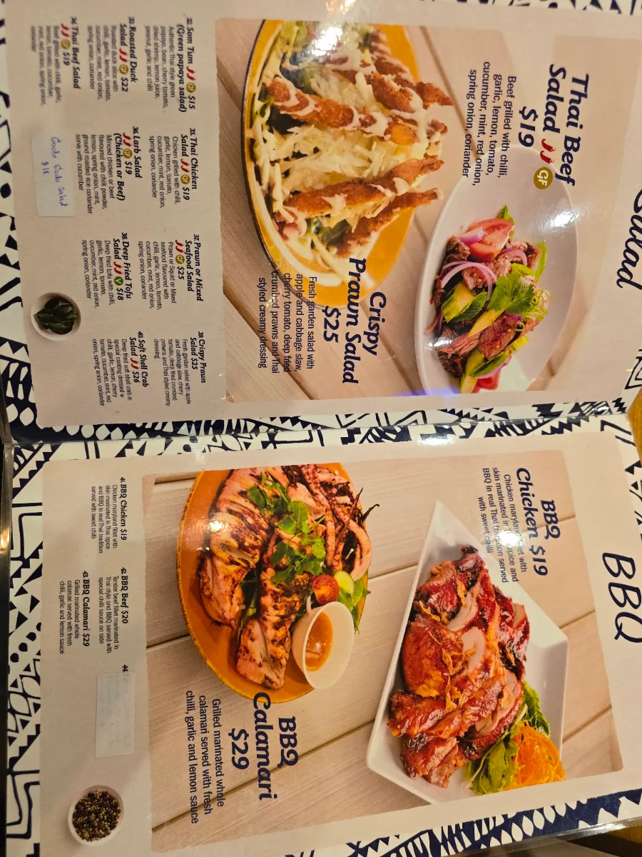 Menu, Taste of Thai Coburg