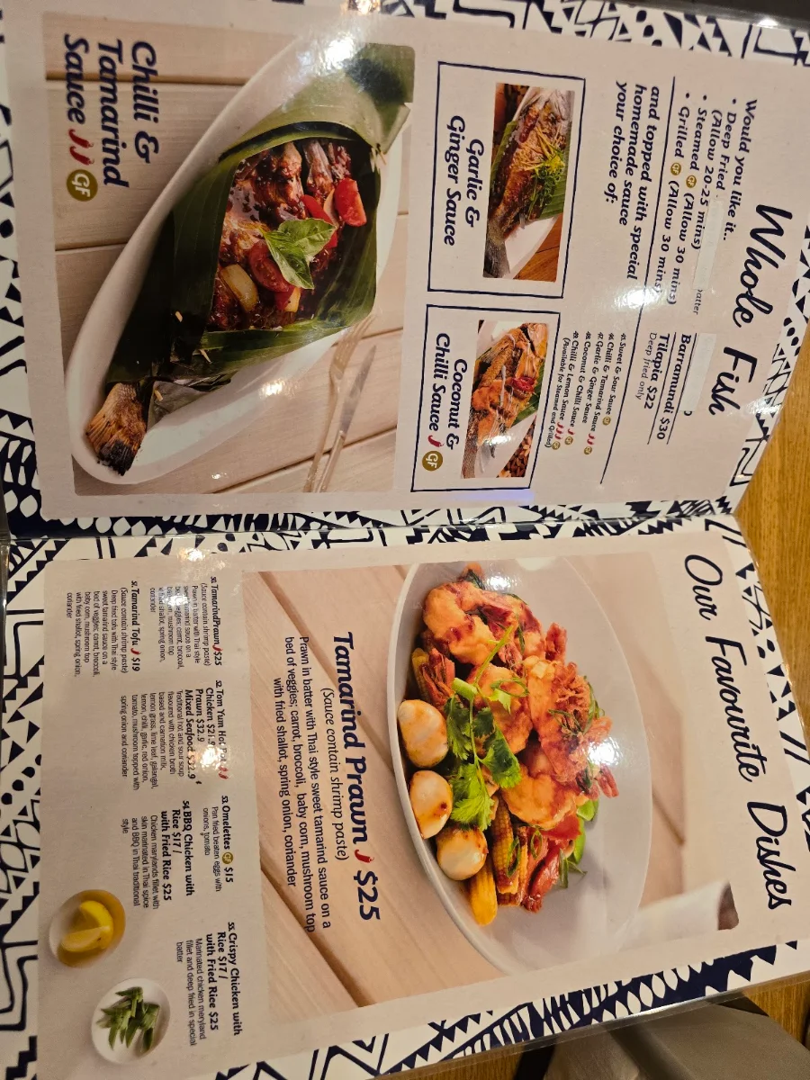 Menu, Taste of Thai Coburg