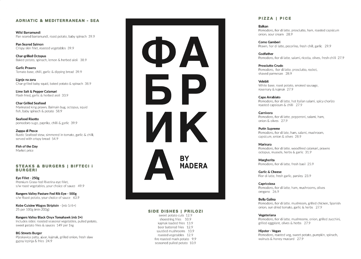 Menu, Fabrika by Madera