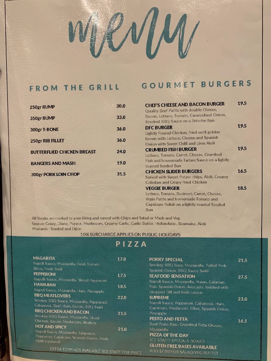 Menu, Blacks Beach Tavern