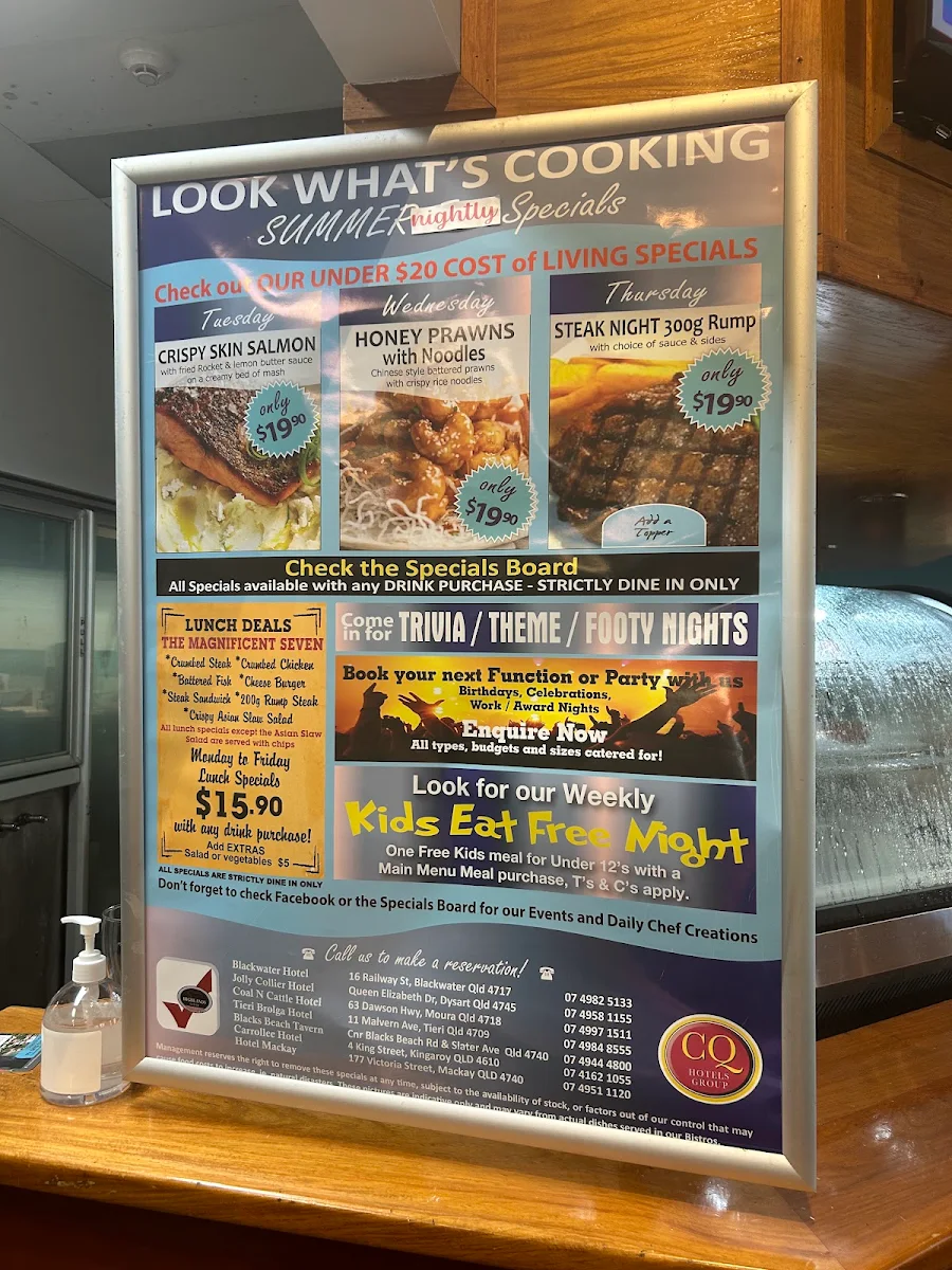 Menu, Blacks Beach Tavern