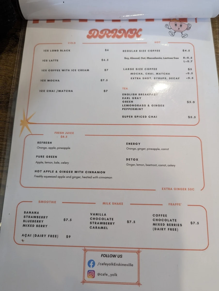 Menu, Cafe Yolk