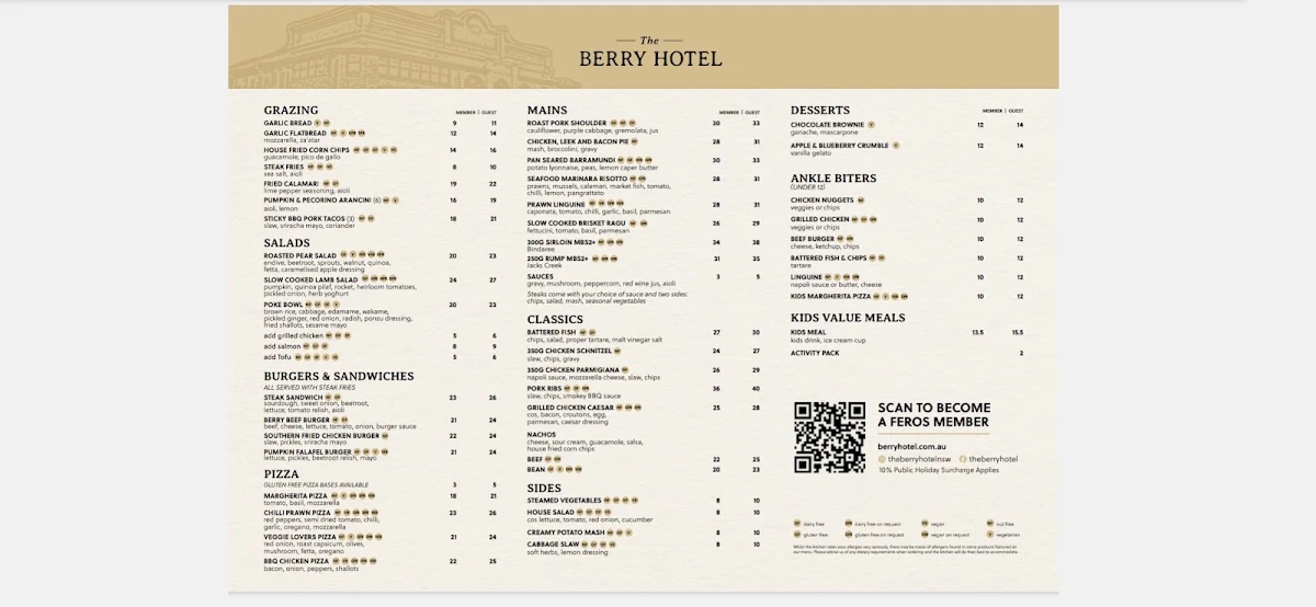 Menu, The Berry Hotel