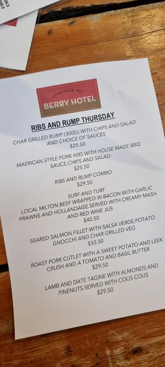 Menu, The Berry Hotel
